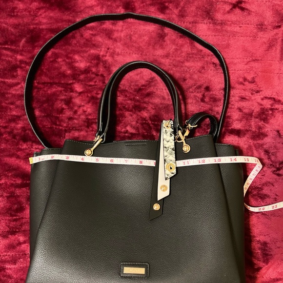 Black Aldo Faux Soft Leather Tote Bag with Gold Hardware + Clip on Accessory - Picture 8 of 8